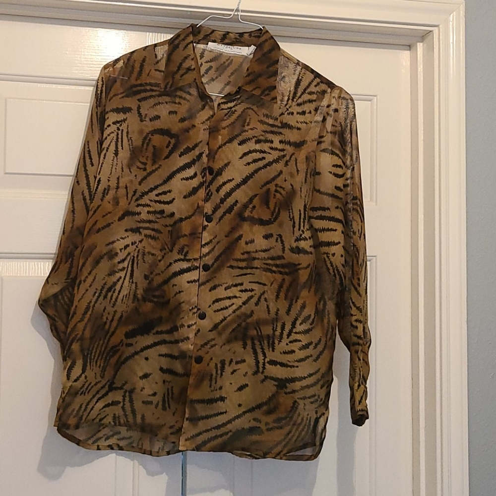 2 piece sheer tiger striped blouse and tank